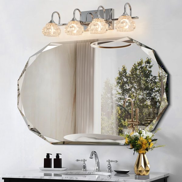23" Nickel Finish Vintage Crystal Vanity Light - Elegant 4-Light Bathroom Mirror Fixture with Clear Glass Shades (No Bulbs)