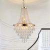 20" Modern Crystal Pendant Chandelier with Golden Finish C Elegant 11-Light Hanging Light Fixture Tiered Design for Dining Room, Living Room, or Entryway (No Bulbs)