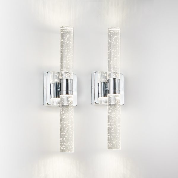 17"(H) Contemporary Crystal Wall Light, Chrome Finish with Bubble Crystal, 2-Light Sconce for Bathroom, Bedroom, Hallway C Modern Indoor Lighting Fixture