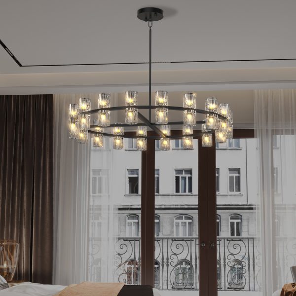36 Inches Luxury Chandeliers Crystal Living Room Decorative Lights Simple Modern Dining Room LED Lighting,for Home Decor (Bulbs Included)