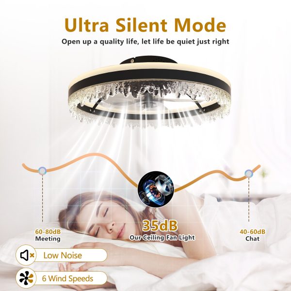 20-inch Black Smart Ceiling Fan Light with Silent Function, Multi-Speed Adjustment for Bedroom, Study Room, and Dining Room