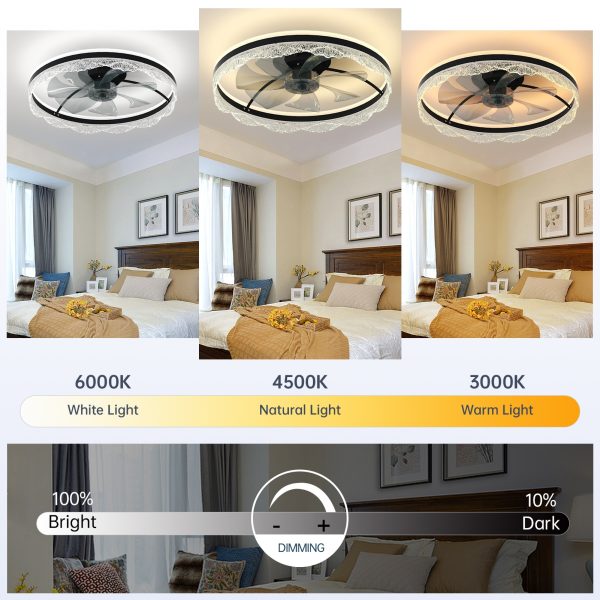 24" Quiet Ceiling Fan with Light C LED Flush Mount Fan Lamp with Hidden Blades and Natural Airflow, Perfect for Bedroom, Kids Room, Study Room