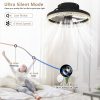 16" Decorative LED Ceiling Fan Light C Modern Flush Mount with Acrylic Ring, Hidden Blades, Remote Control, and Dimmable Light for Stylish Homes (Black)