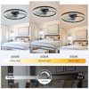 24" Decorative LED Ceiling Fan Light C Modern Flush Mount with Acrylic Ring, Hidden Blades, Remote Control, and Dimmable Light for Stylish Homes (Black)
