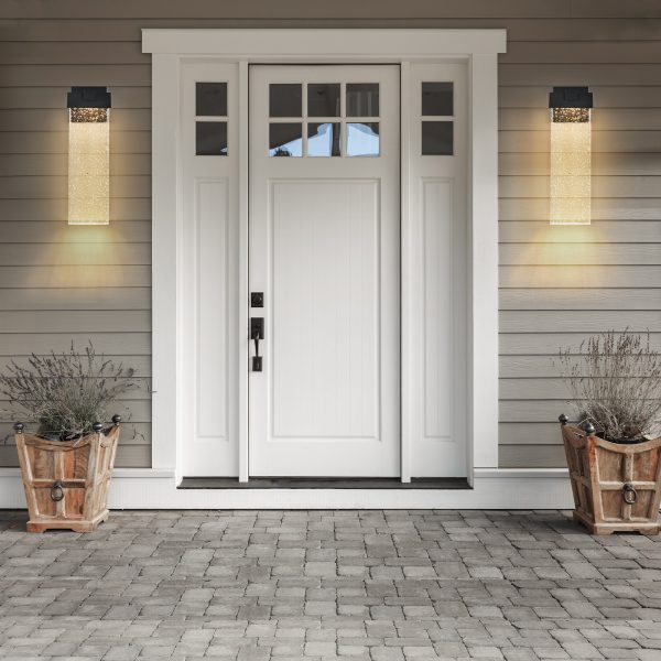 18"(H) 1-pack 12W Modern Outdoor Wall Light Fixture, Weatherproof LED Wall Sconce with Bubble Crystal, Black Finish, Up and Down Lighting for Porch, Patio, and Garden