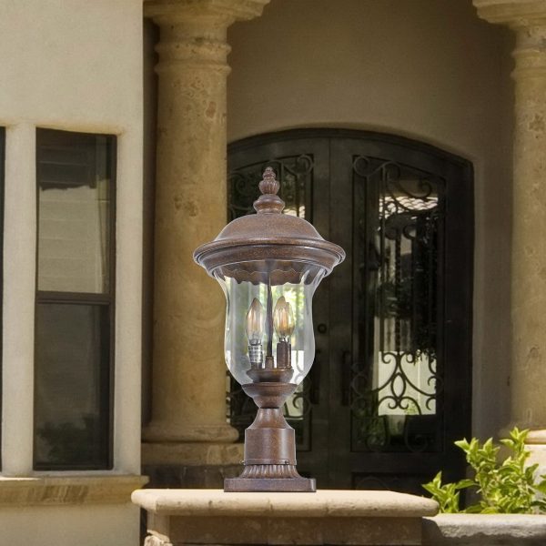 3-173.jpg 21"(H) Vintage Outdoor Lamp Post Light, Waterproof Garden Patio Lantern with Clear Glass Shade, Classic Bronze Finish, Ideal for Yard, Porch, Walkway, and Driveway Lighting (One Piece & No Bulb)