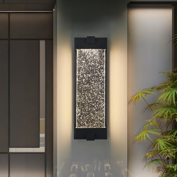 19"(H) Black Aluminum Finish Outdoor Wall Light with Bubble Crystal Glass, LED Light Source, 3000K Warm Light, Weatherproof Exterior Sconce for Patio, Porch, or Garage (1-pack)