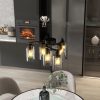 6-Light Modern Farmhouse Black Chandelier, Contemporary Dining Room Light Fixture, Adjustable Height Hanging Industrial Pendant Lights Kitchen Island, Clear Glass Shade
