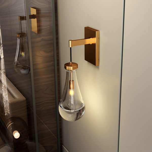 Wall Sconces Set of Two, Brass Modern Raindrop Glass Sconces Wall Lighting, Gold Wall Light Fixtures Indoor Wall Light, Vanity Light Fixture Wall Lamp for Living Room, Bathroom