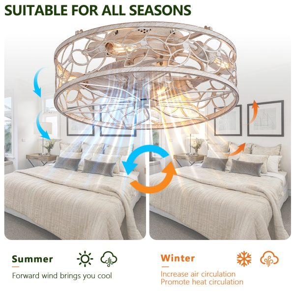 18-inch White Vintage Caged Ceiling Fan Light C Quiet Operation, Remote Control, Industrial Style for Living Room, Bedroom, and Kitchen (Silent/6-Speed/Reversible/DC Motor) (Bulb Not Included)