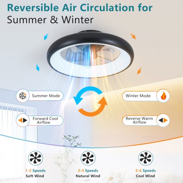 20" Black LED Ceiling Fan Light C Dimmable & Adjustable Color Temperature, APP & Remote Control, Modern Smart Ceiling Fan for Living Room, Bedroom, and Dining Room (Silent/6-Speed/Reversible/DC Motor)