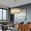 37" Modern Gold Round Chandelier,2-Tier 8-Light Water Ripple Crystal Glass Chandeliers,for Dining Room,Living Room,Bedroom,High Ceiling,Foyer Entryway,Luxury Chandelier