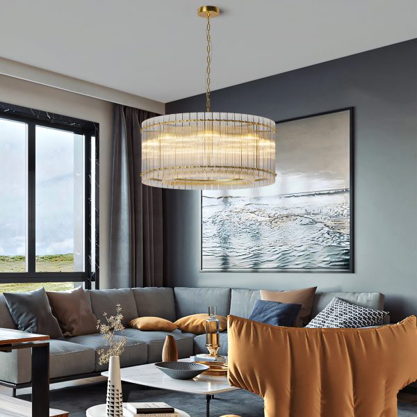 37" Modern Gold Round Chandelier,2-Tier 8-Light Water Ripple Crystal Glass Chandeliers,for Dining Room,Living Room,Bedroom,High Ceiling,Foyer Entryway,Luxury Chandelier