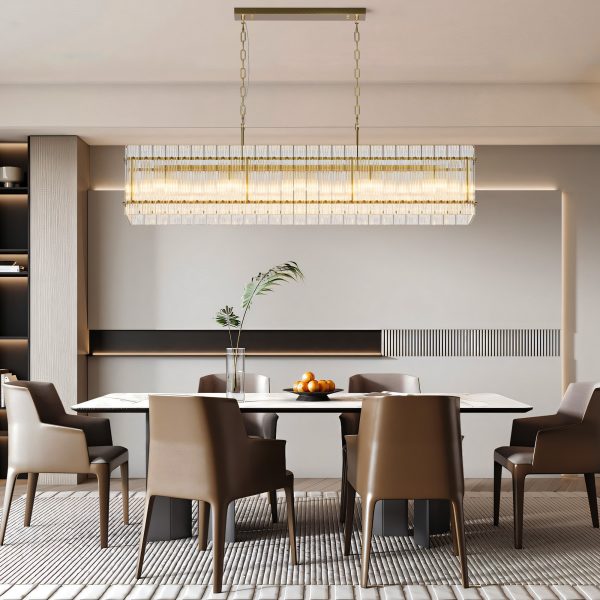 Modern Rectangular Crystal Glass Chandelier, 10-Lights Black Chandelier Lighting Contemporary Pendant Ceiling Light Fixture for Dining Room Living Room Kitchen Island