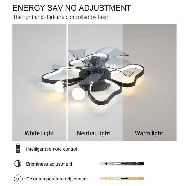 19.7 Inch Light Ceiling Fan with Lights Remote Control with Modern Butterfly Design Styling, Black, Fan for Bedroom, Living Room, Timing Function, Noiseless, Children's Favorite