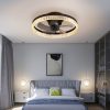 20" Brown Ceiling Fan with LED Light C Modern Flush Mount Fan Light for Bedroom, Living Room, and Home Dcor with Crystal Ring Design