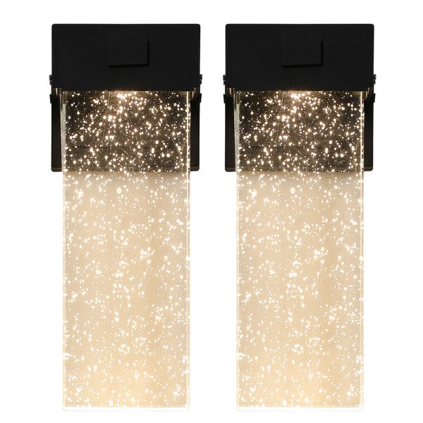 2-Pack Outdoor Wall Light Fixture, Weatherproof LED Wall Sconce with Bubble Crystal and Light Sensor - 12W Per Lamp