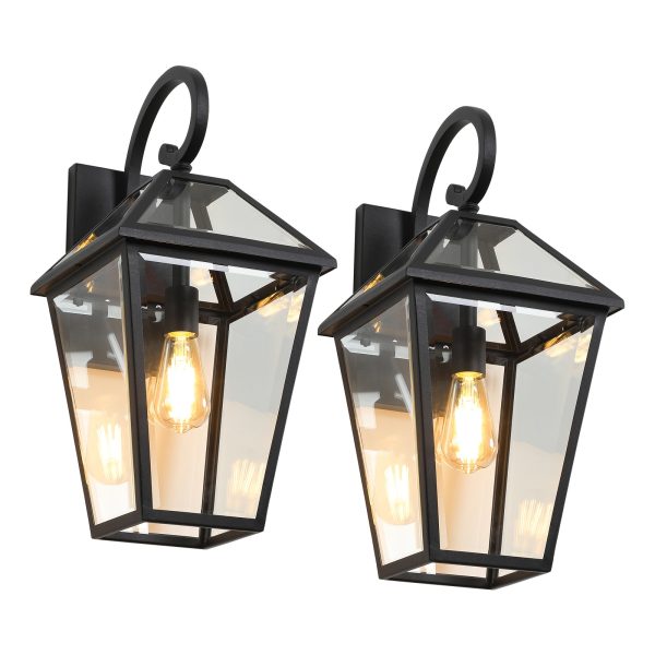 3-241.jpg 21"(H) 1-Pack Outdoor Wall Lantern Light C Modern Black Metal & Clear Glass Sconce for Porch, Patio, and Garden Lighting (Bulb Not Included)