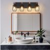24" Industrial Vintage 4-Light Wall Sconce - Black Cage Wall Lighting Fixture with Wooden Accents for Bathroom, Hallway, or Living Room (Bulb Not Included)