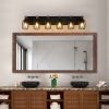 38" Industrial Vintage 6-Light Wall Sconce - Black Cage Wall Lighting Fixture with Wooden Accents for Bathroom, Hallway, or Living Room (Bulb Not Included)