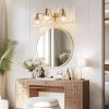 24 Inch 3-Light Vintage Bathroom Wall Sconce C Elegant Golden Metal and Glass Lampshade Vanity Light Fixture for Bathroom, Hallway, or Bedroom (Bulb Not Included)