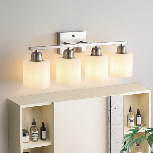 3-39.jpg Brushed Nickel Bathroom Light Fixtures, 4-Light Modern Vanity Light Over Mirror, Wall Sconces with Milky White Frosted Glass Shades, E26 Socket (Bulbs Not Included)