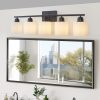 3-41.jpg Black Bathroom Light Fixtures, 5-Light Modern Vanity Light Over Mirror, Wall Sconces with Milky White Frosted Glass Shades, E26 Socket (Bulbs Not Included)