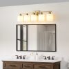 3-43.jpg Gold Bathroom Light Fixtures, 5-Light Modern Vanity Light Over Mirror, Wall Sconces with Milky White Frosted Glass Shades, E26 Socket (Bulbs Not Included)