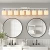 8-Light Bathroom Light Fixtures, 52inch Nickel Vanity Light with Milky White Glass Shade, Modern Bathroom Wall Lights Over Mirror, Farmhouse Wall Sconces Lighting for Bedroom Living Room