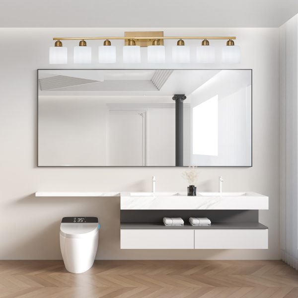52inch Gold Bathroom Light Fixtures, Modern Bathroom Vanity Light with Milky White Glass Shade, Gold Wall Lamp Sconces for Mirror Bedroom, Living Room Hallway