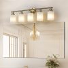 3-5.jpg 31" Modern 5-Light Vanity Wall Sconce, Golden Finish with Frosted Glass Shades for Bathroom or Hallway Lighting (No Bulbs)