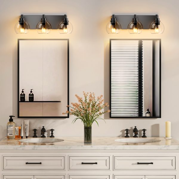 3-50.jpg Bathroom Vanity Light,Modern 3-Light Bathroom Lighting Fixtures Over Mirror with Clear Glass Shade and Metal Base,Matte Black Bathroom Lighting