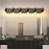 Farmhouse Bathroom Vanity Light Fixtures, 6-Light Wood Bathroom Light Fixtures Over Mirror, Rustic Sconces Wall Lighting with Glass Shade for Living Room, Bedroom, Hallway