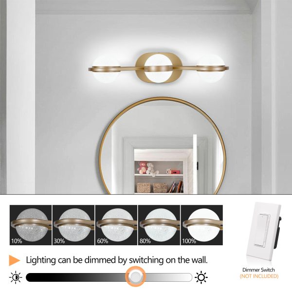 3-55.jpg Bathroom Vanity Light, LED 3 Bulb Crystal Sand Acrylic Shades, Wall Mounted Decorative Lighting Fixture, Suitable for Bathroom Vanity Mirror (Champagne Gold)