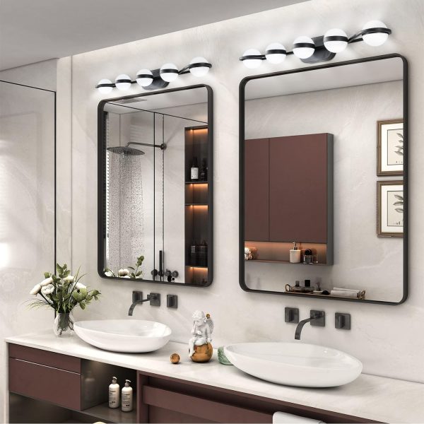35" Modern Minimalist Bathroom Vanity Light, LED 5 Bulb Crystal Sand Acrylic Shades, Wall Mounted Decorative Lighting Fixture, Suitable for Bathroom Vanity Mirror (Black)
