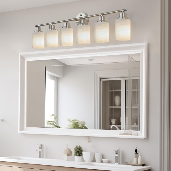 39" Modern 6-Light Vanity Wall Sconce, Brushed Nickel Finish with Frosted Glass Shades for Bathroom or Hallway Lighting (No Bulbs)