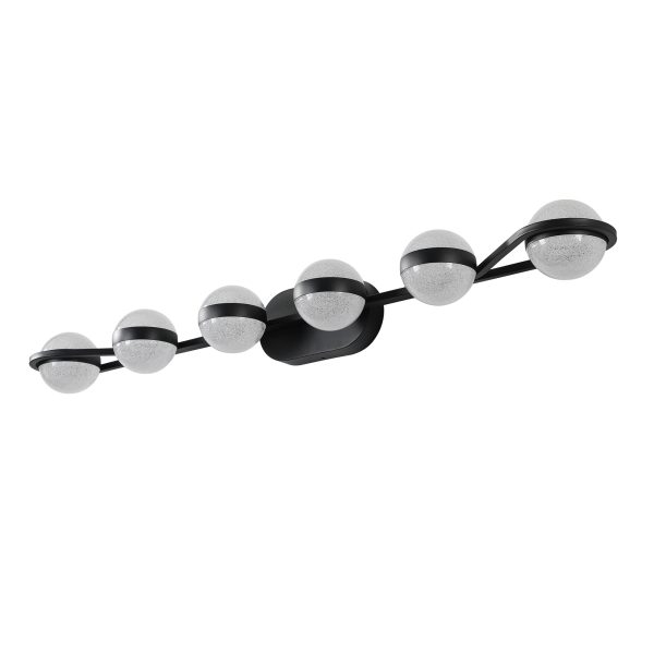 43" Black Minimalist LED Bathroom Vanity Light with Crystal Sand Acrylic Shades,6-Light Wall Mounted Decorative Lighting Fixture, Suitable for Bathroom Vanity Mirror