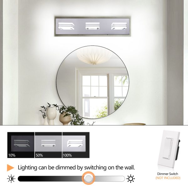 Modern Dimmable Vanity Lights for Bathroom LED 3 Light Bathroom Lights Over Mirror Chrome Bath Wall Lighting