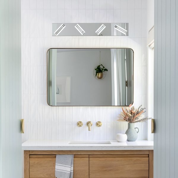 26" Modern Chrome 4-Light LED Vanity Light, Square Acrylic Lampshades Wall Mount Fixture for Bathroom, Mirror Lighting