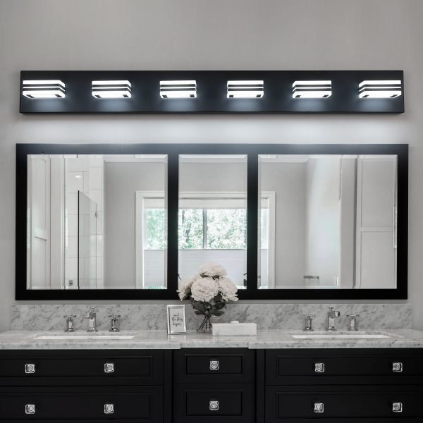 40" Modern 6-Light LED Vanity Light - Sleek Bathroom Wall Fixture, Iron & Acrylic, Dimmable & Energy-Efficient, Ideal for Mirror Lighting