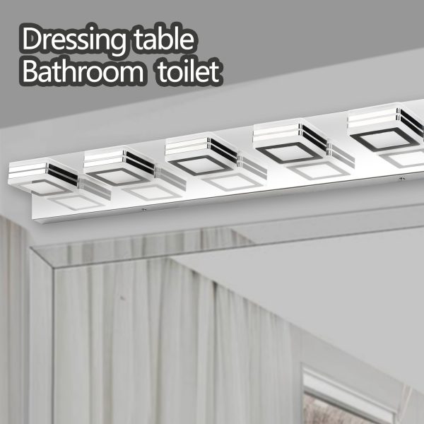 39" Modern Chrome 4-Light LED Vanity Light, Square Acrylic Lampshades Wall Mount Fixture for Bathroom, Mirror Lighting