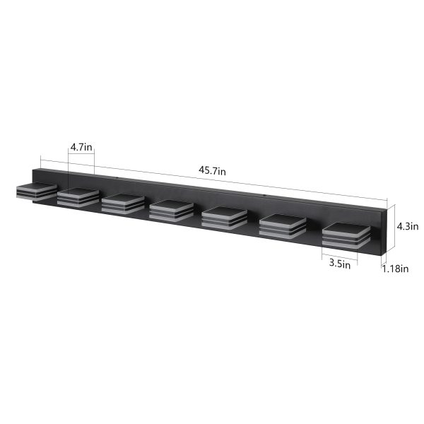 45" Modern Black 7-Light LED Vanity Light, Square Acrylic Lampshades Wall Mount Fixture for Bathroom, Mirror Lighting