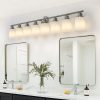 3-9.jpg 52" Modern 8-Light Vanity Wall Sconce, Brushed Nickel Finish with Frosted Glass Shades for Bathroom or Hallway Lighting (No Bulbs)