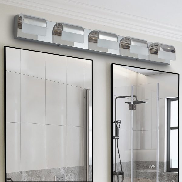 38" Modern 5-Light LED Vanity Light, Sleek Chrome Bathroom Wall Light Fixture for Mirror, Shower, and Bathroom Decor