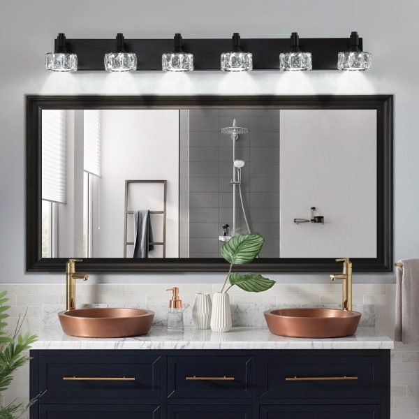 3-94.jpg Modern 6-Light Matte Black LED Vanity Light Fixture with Crystal Glass Shades, Bathroom Wall Sconce for Elegant and Contemporary Home Decor
