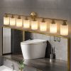 52" Modern 4-Light Vanity Wall Sconce, Golden Finish with Frosted Glass Shades for Bathroom or Hallway Lighting (No Bulbs)