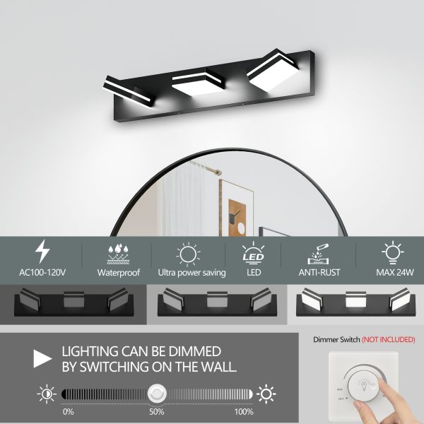 Modern Chrome LED Vanity Light, 3-Lights Wall Sconce for Bathroom and Mirror, Sleek Minimalist Design, Energy-Efficient, Easy to Install