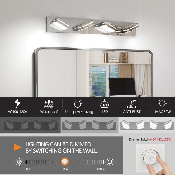 Modern Chrome LED Vanity Light, 4-Lights Wall Sconce for Bathroom and Mirror, Sleek Minimalist Design, Energy-Efficient, Easy to Install