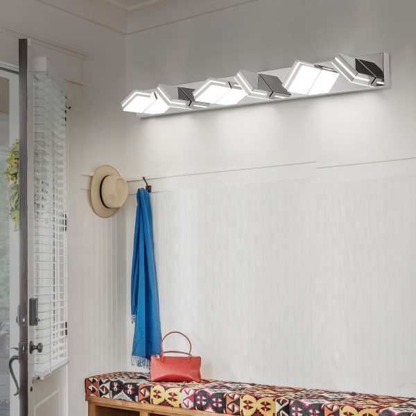 Modern Chrome LED Vanity Light, 6-Lights Wall Sconce for Bathroom and Mirror, Sleek Minimalist Design, Energy-Efficient, Easy to Install