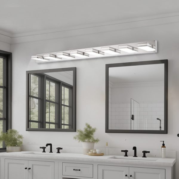 Modern Chrome LED Vanity Light, 8-Lights Wall Sconce for Bathroom and Mirror, Sleek Minimalist Design, Energy-Efficient, Easy to Install